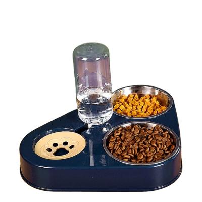 China Small Animals 500ML 3in1 Double 3 Stainless Steel Automatic Drinking Bowl Dog Bowl Cat Feeder Bowl With Water Bottle for sale