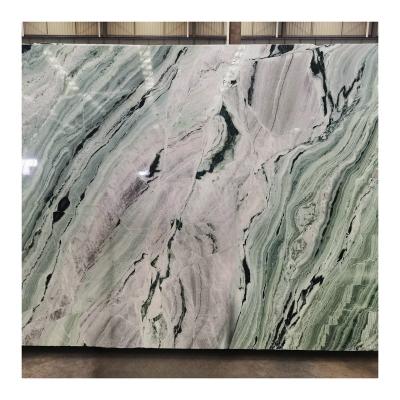 China Single Skirt Factory Sales Rustic Light Color Thin Onyx Veneer Customized Tile Green Stone Slab Dreaming Green Marble for sale