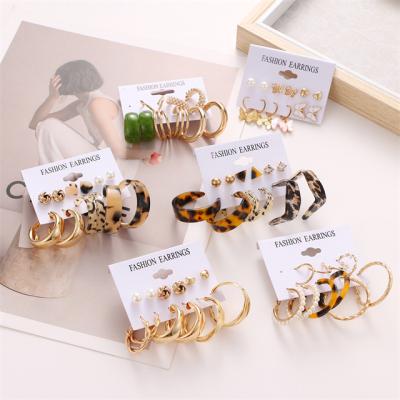 China 2023 Personality Acrylic Jewelry Pearl Love Butterfly Leopard CZ Tassel Circle Earrings Punk Exaggerated Earring Sets For Women for sale