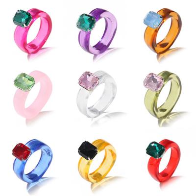 China 2023 New Design Cute Colorful Transparent Acrylic Ring Natural Gem Inlaid Ring For Women Girls for sale