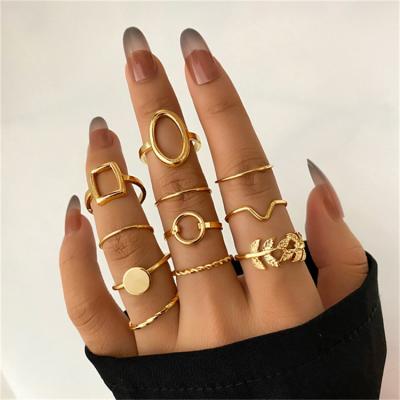 China 2023 mental Ring Geometric Hollow Leaf Element Rings Set Women Jewelry 11pcs Cion Vintage Dropshipping Products for sale