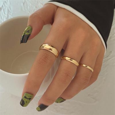 China Fashion 3Pcs Simple Minimalist Vintage Metal Rings Soft Polished Gold Rings For Women for sale