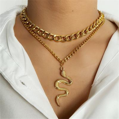 China Vintage Punk Cuban Chain Fashion Gold Snake Multi Layered Pendant Necklace For Women for sale