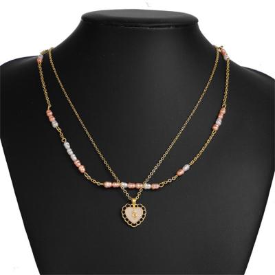 China Romantic Layered Pearl Necklace Heart Fritillaria Pendant Necklace For Women for sale