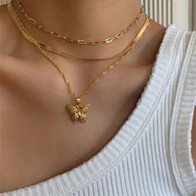 China Vintage New Big Snake Punk Layered Butterfly Necklace Flat Choker Pendant Necklaces For Women for sale