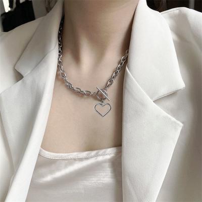 China Gold Silver Plated Punk Chunky Chian Heart Pendant Necklace For Women for sale