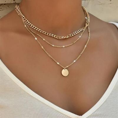 China Hiphop Birthday Anniversary Gift Gold Beads Layered Cion Pendant Necklace For Women Girls for sale