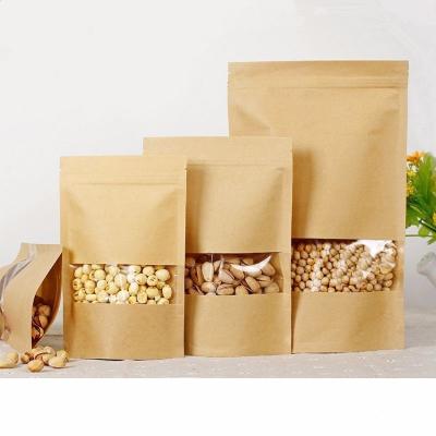 China Recyclable IN STOCK Kraft Paper Pouch Food Holder Up Ziplock Paper Bag Pouch Kraft Paper Packaging With Clear Window for sale