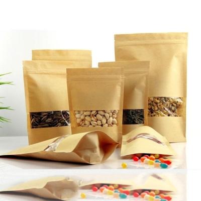 China Moistureproof Ziplock Pouch Kraft Holder Bags Brown Paper Pouch Zip Lock Bag Kraft Paper Bag With Window for sale