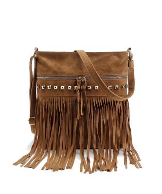 China Chic Tassel and Faux Tassel Suede Leather Diagonal Bag with Rivets: Elevate Your Autumn Style for sale