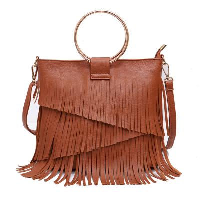 China Elegant layered monogram leather handbags for women with irregular tassels - perfect addition to your fashion accessories for sale