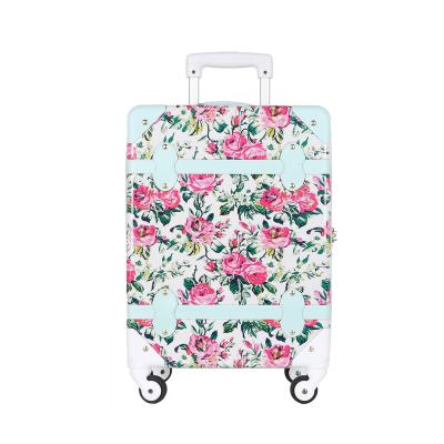 China 2023 New Retro High Quality Luggage Children Trolley Case ABS PC Floral Printing Leather Travel Suitcase With Universal Wheels for sale