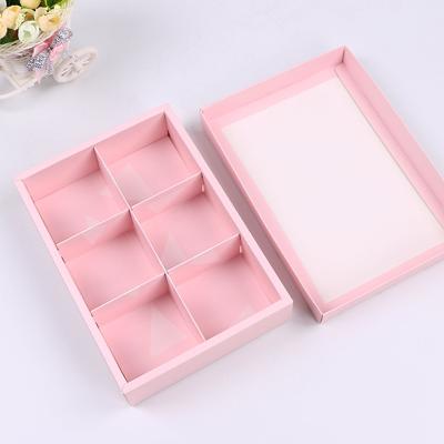 China 6 Division Biodegradable Paper Lid And Tray Box For Moon Cake Biscuit Cookies 6 Compartment Pastry Paper Box for sale