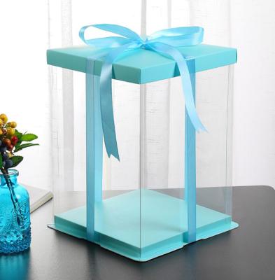 China Yiwu factory disposable high quality 30 size blue clear square cake box for cake gift flower package for sale