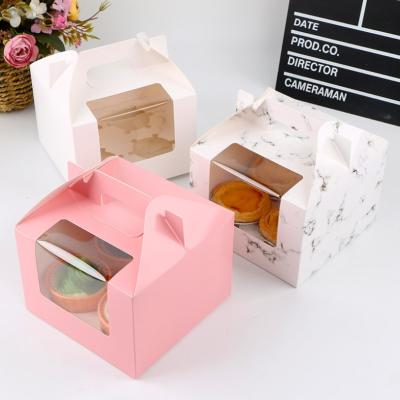 China Factory Low MOQ 4 Cavity Biodegradable Paper Box for Disposable Cupcakes Package Muffin Egg Tart Window Box for sale