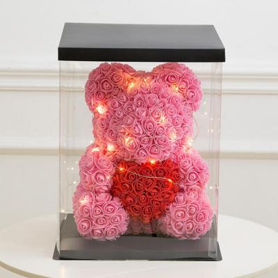 China New Fashion Disposable Plastic Clear Package Box For 15cm Rose Bear Lover Valentine Gift Box for sale