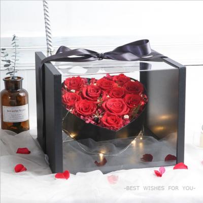 China Large Love Recyclable Upscale Popular Panoramic Transparent Acrylic Flower Gift Box Floral Packaging Box for sale