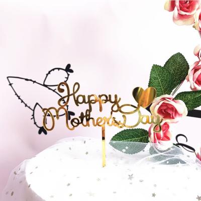 China Mirror Shiny Gold INS Style Bakery Style Happy Mothers Day Acrylic Cake Topper for sale