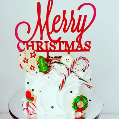 China Festival Decoration Selection High Quality Gold Merry Christmas Red Acrylic Cake Topper For Christmas Decoration for sale