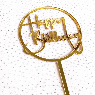 China INS Style High Quality Gold Round Happy Birthday Acrylic Cake Topper For Birthday Cake Party Decoration for sale