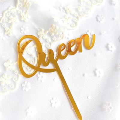 China CIA Style Gold Glossy Queen Acrylic Cake Decoration Flag Topper for sale