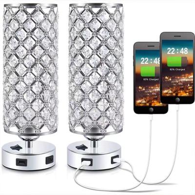 China Modern Crystal Table Lamp Bedside Nightstand Touch Control Lights with 2 Usb Charging Ports, Three Way Dimmable for sale