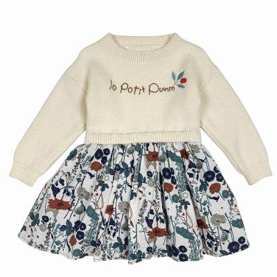 China Manufacturer Wholesale Anti-Shrink Baby Cute Party Costume Embroidered Floral Pattern Wool Girl Sweater Dress for sale