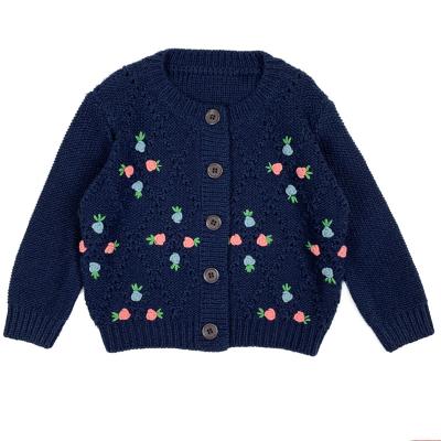 China OEM Fashion Flower Pattern Kids Anti-Shrink Coat Loose Design Handmade Long Sleeve Knit Children Sweater Cardigan for sale