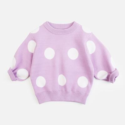 China Best Selling Anti-Shrink Polk Dots Pattern Puff Sleeve Girl Sweater Crewneck Kids Baby Lovely Sweater for sale