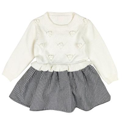 China New design fashion anti-shrink pom pom embellished kids design knitted sweater plus velvet long sleeve girls sweater dress for sale