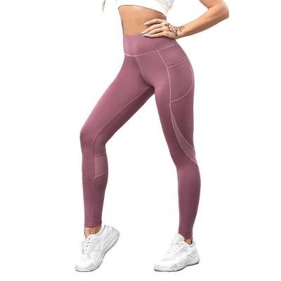 China Breathable Pink Leggings Women Tight Gym Leggings Pants Yoga Pants Waist Yoga Leggings Women High Top Sports Bottom Yoga Pants With Pocket for sale