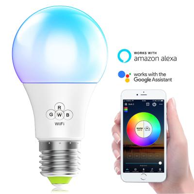 China Smart Homes Bulb Wifi Compatible With Alexa And Google Home LED RGBW Color Dimmable e27 A60 Bulb Light for sale