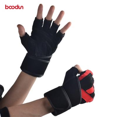 China Boodun Weight Lifting Training Gym Men Women Fitness Dumbbell Durable Leather Gloves for sale