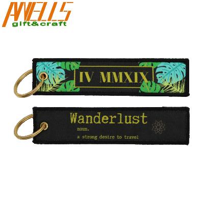 China Cheap OEM Polyester Twill Clean Custom Woven Key Chain Logo Fabric Tag Key Holder Ring Chain for sale