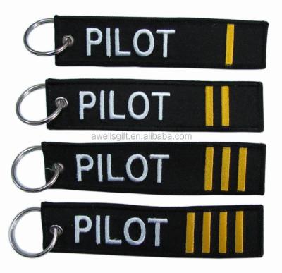 China Twill fabric+embroidered PILOT embroidery key chain keyring key chain key tag for sale