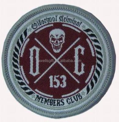 China Washable dc 153 skull bone fabric round woven labels for clothing for sale