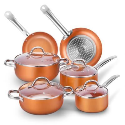 China New Design 10 Pcs Sustainable Wholesale Super Stainless Steel Capsule Bottom Colorful Cookware Set for sale