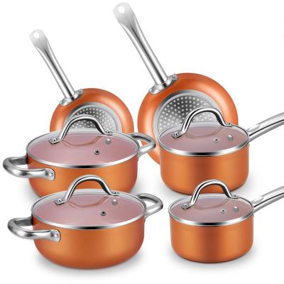 China Size Sustainable Quality Non Stick Cast Aluminum Hot Plate Kitchenware Set Cooking Pot Cookware Set for sale