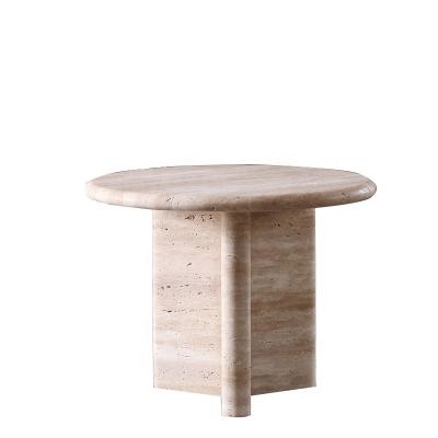 China Modern Indoor Living Room Furniture Natural Marble Travertine Stone Small Round Tea Side Table for sale