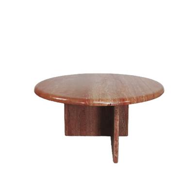 China Nature stone home decor furniture modern design luxury natural marble around red travertine stone coffee table for sale