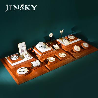 China JINSKY Luxury Eco-friendly Micro Jewelry Display Set Fiber Wood Grain Necklace Bracelet Earring Rings Jewelry Storage Pendant Organizer for sale