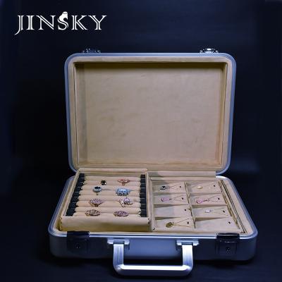 China JINSKY Lock Suitcase Large Capacity Business Travel Display Jewelry Ring Earring Necklace Storage Organizer Eco-friendly Storage Box for sale