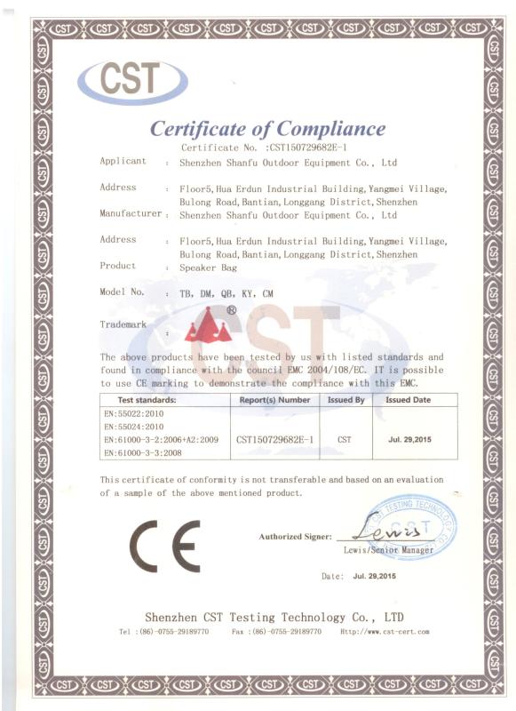 Certificate of compliance - Shenzhen Shanfu Outdoor Equipment Co.,Ltd