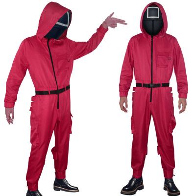 China Halloween Prop 2021 Hot Sale Red Color COSPLAY Jumpsuits Squid Game Set For Adults And Kids Halloween Cosplay Soldier Red Jumpsuit for sale