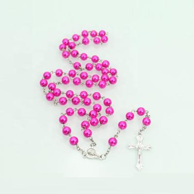 China Luminous Wholesale Jewelry Rosaries 8MM Religious Catholic Rosary Beads Cross Necklace Bead Crucifix For Rosary Women Men for sale