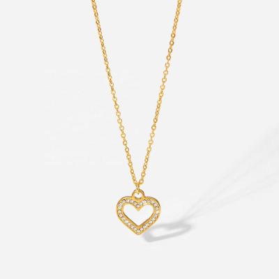 China New Necklace 18k Vacuum Plating Heart Necklace Zircon Pave Cavity Love Stainless Steel 18k Gold Necklace Women Pendant Jewelry for sale