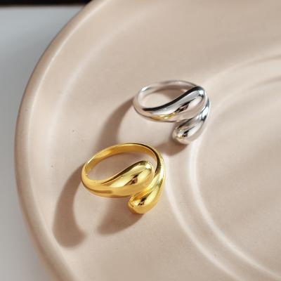 China Real Silver 925 Rings Handmade Chic Gold Filled Adjustable Silver 925 Ring Women Open Rings S925 Sterling Silver Minimalist Jewelry Real Water Drop for sale