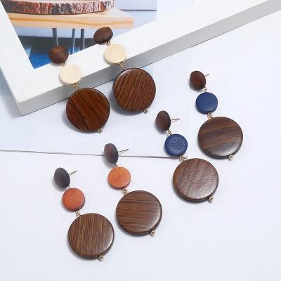 China Women's Handmade Wood Jewelry Wooden Jewelry Circle Earrings White Blue Blue Brown Coin Dangle Earrings Jewelry Wooden African for sale