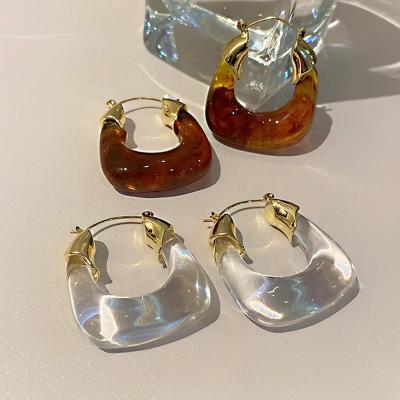 China Fashionable Retro U Shaped Transparent Clear White Brown Acrylic Jelly Earring Circles Jelly Earring Circles Resin Vintage Kerea Transparent Earring Circles Jewelry For Women for sale