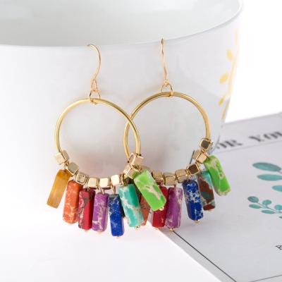 China Gold Plated Earrings Jewelry For Women Bohemia Rainbow Colored Chakra Turquoise Large Circle Vermeil Natural Stone Gold Plated Earrings Jewelry For Women women for sale